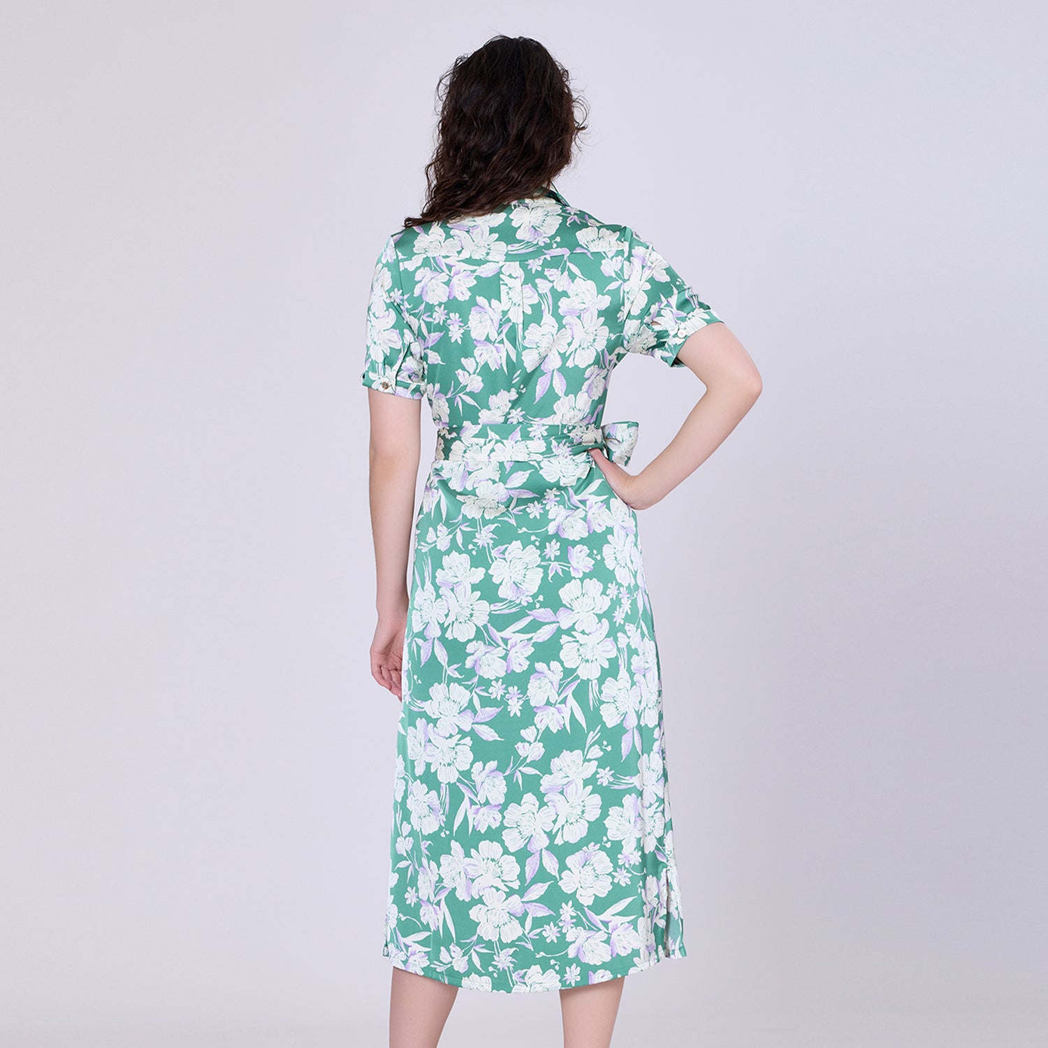 Robe-chemise midi à imprimé floral macro
