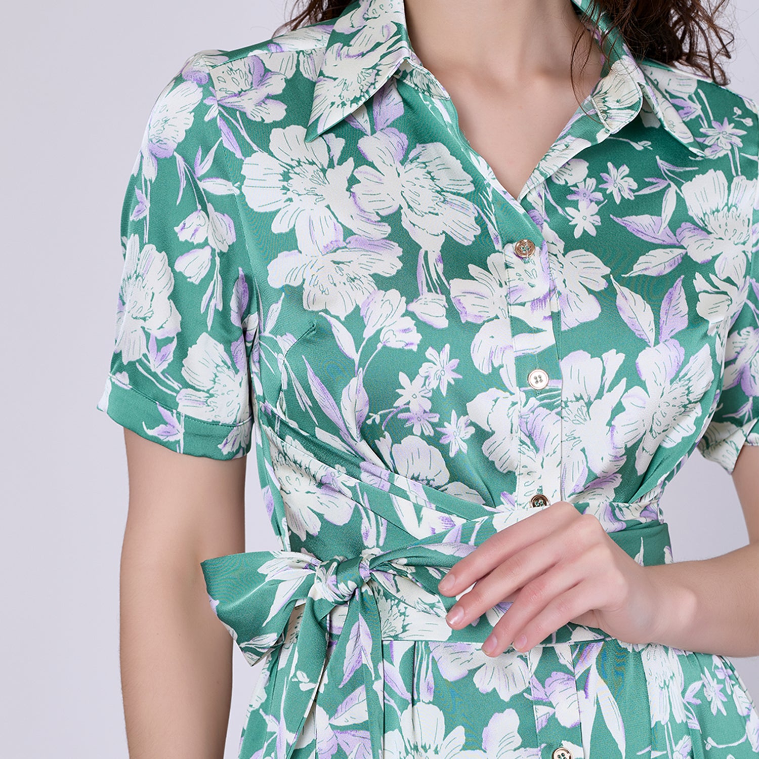 Robe-chemise midi à imprimé floral macro