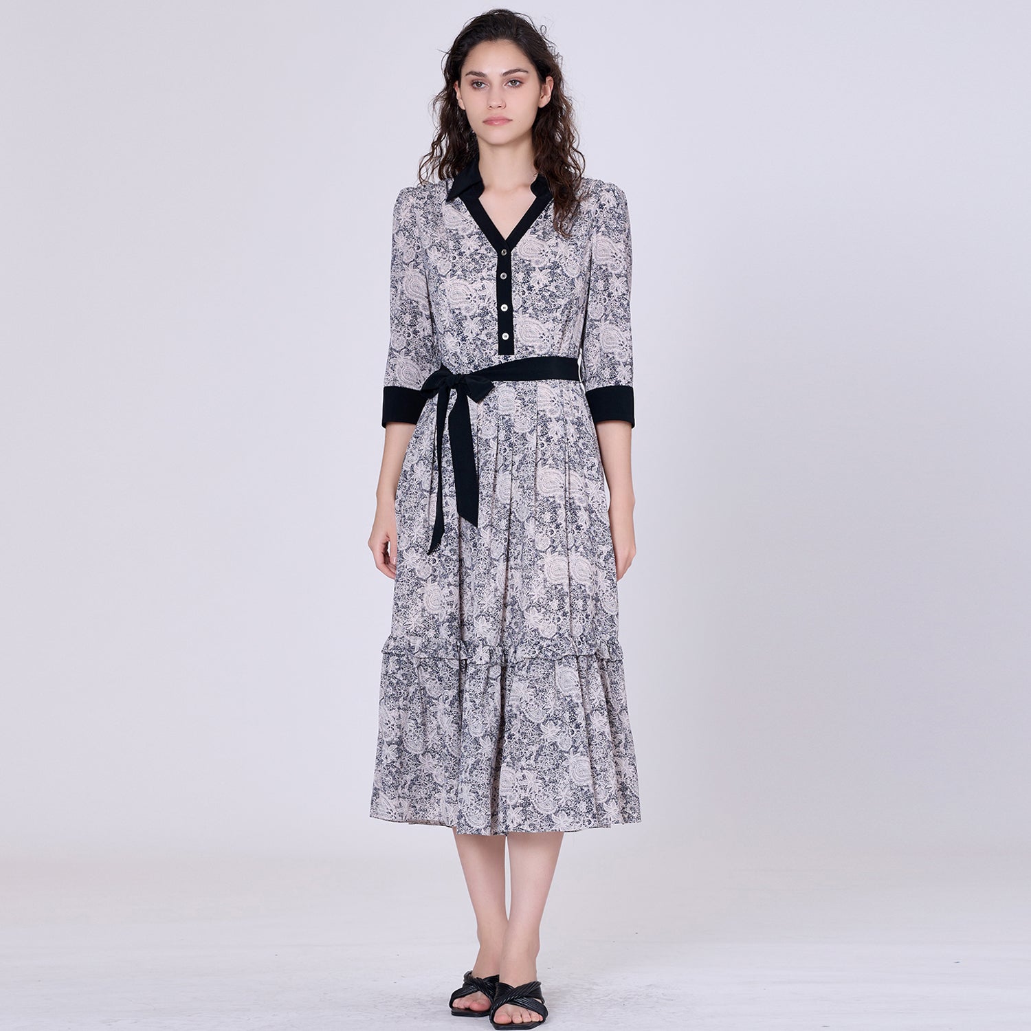 Robe-blouse bi-matières à imprimé graphique