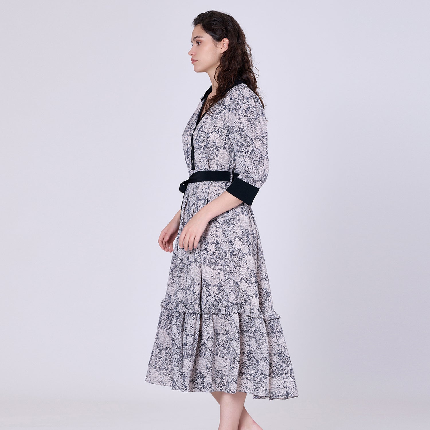 Robe-blouse bi-matières à imprimé graphique