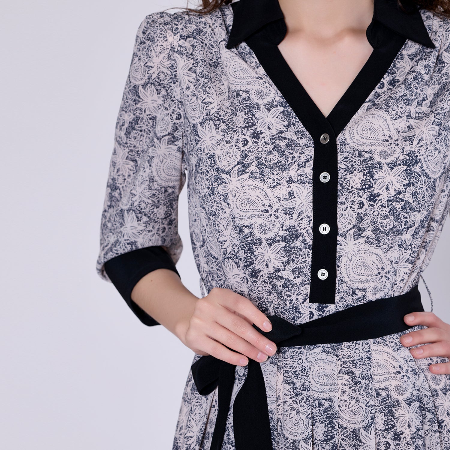 Robe-blouse bi-matières à imprimé graphique