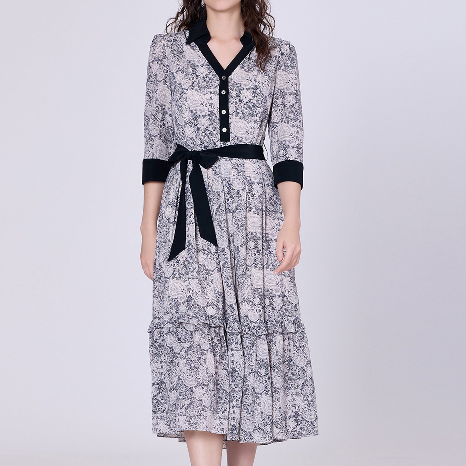 Robe-blouse bi-matières à imprimé graphique