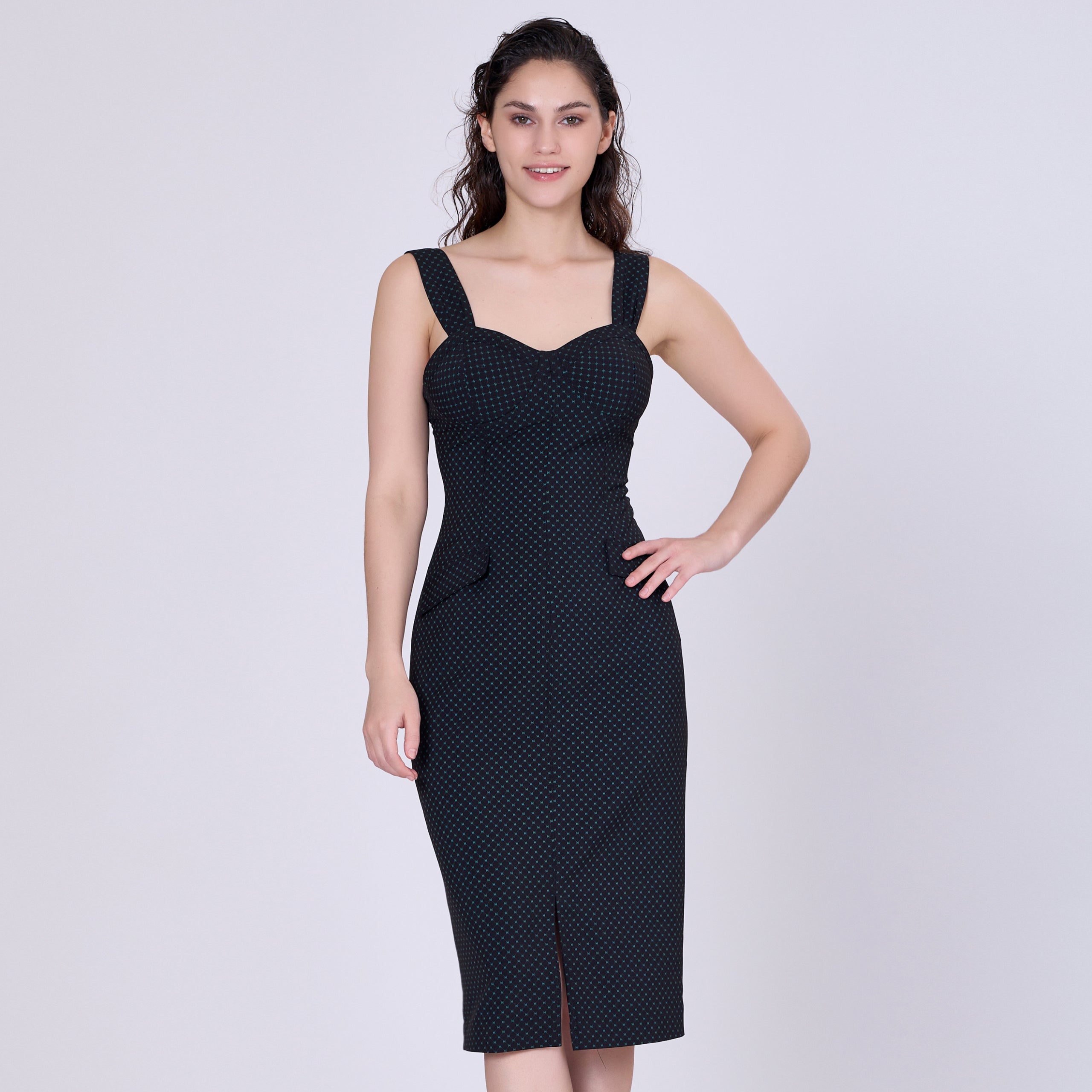 Robe fourreau à bretelles larges et imprimé mini pois