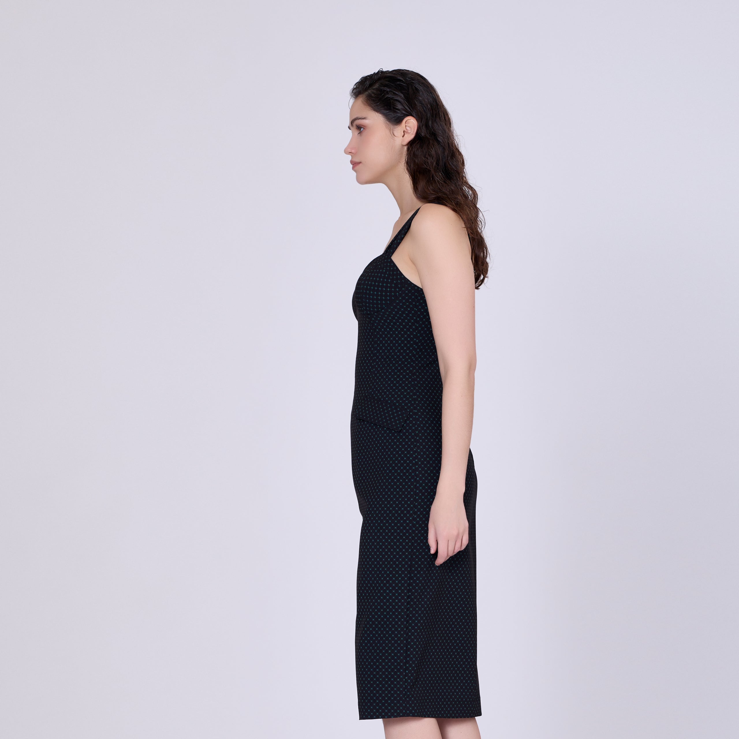 Robe fourreau à bretelles larges et imprimé mini pois