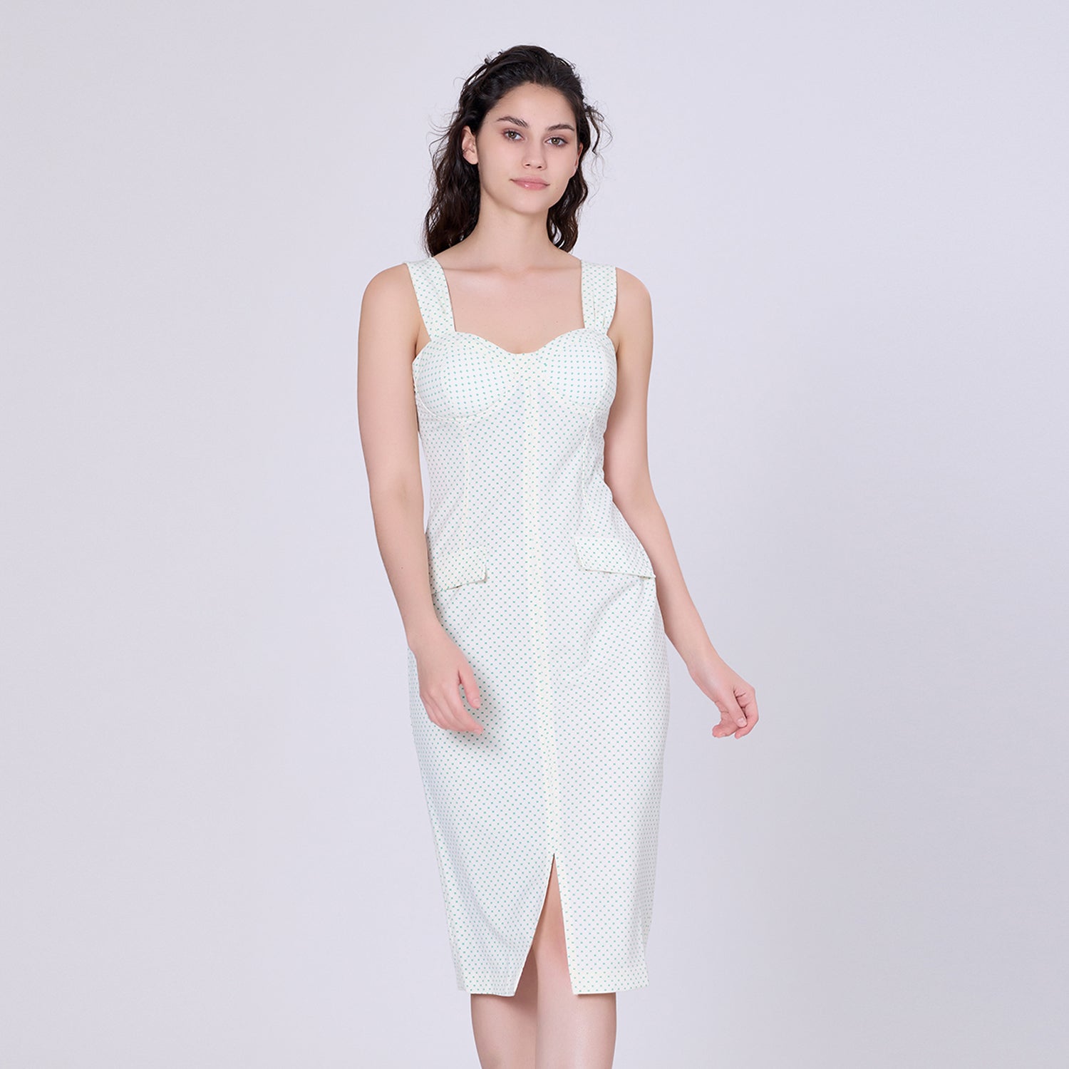 Robe fourreau à bretelles larges et imprimé mini pois