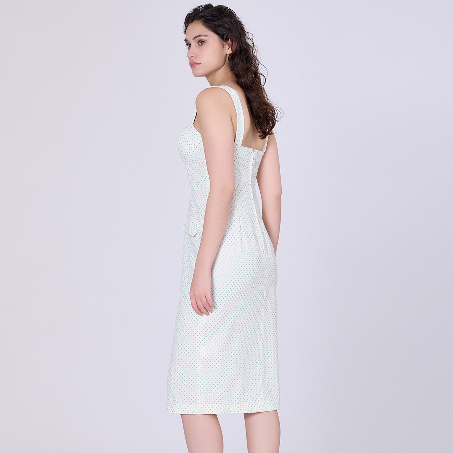 Robe fourreau à bretelles larges et imprimé mini pois