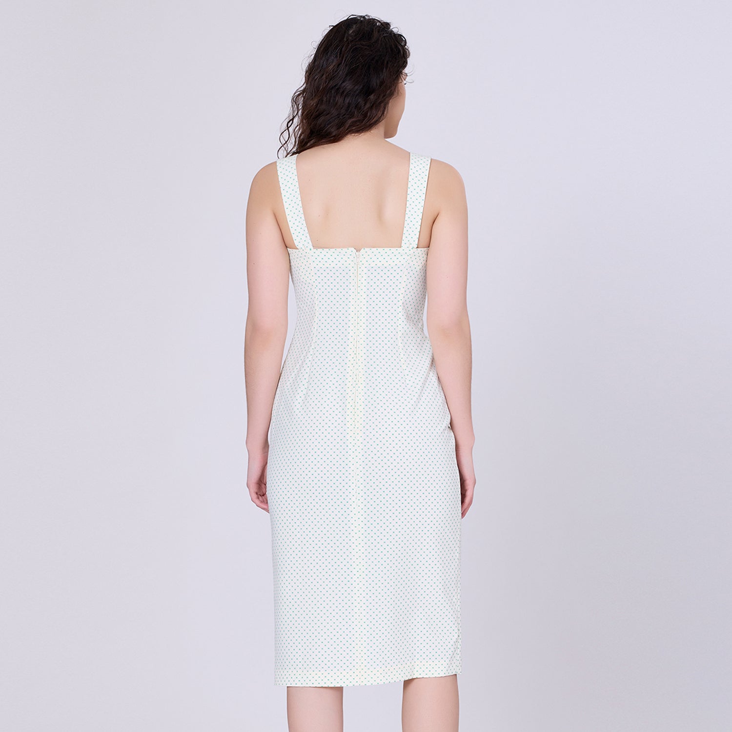 Robe fourreau à bretelles larges et imprimé mini pois