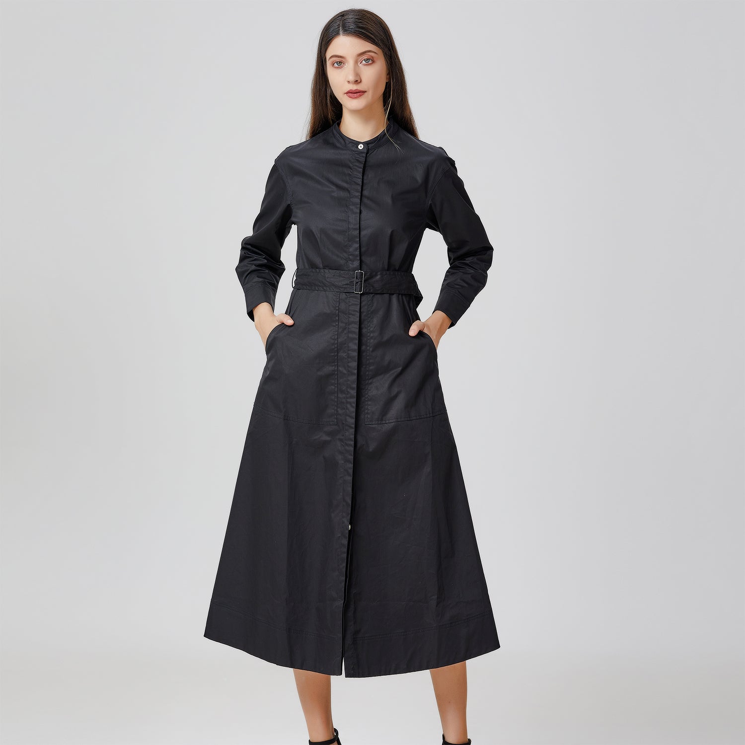 Robe-chemise en coton et col montant