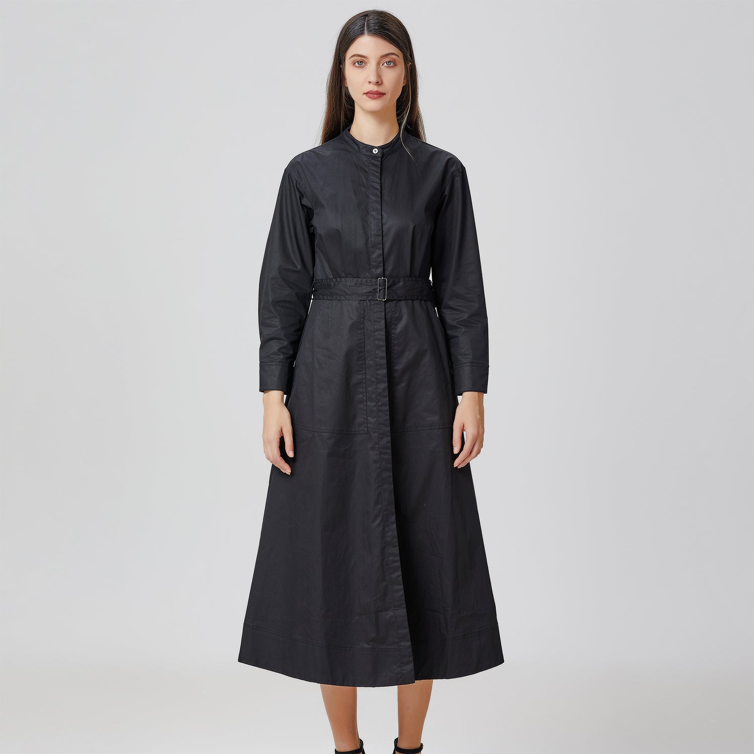 Robe-chemise en coton et col montant