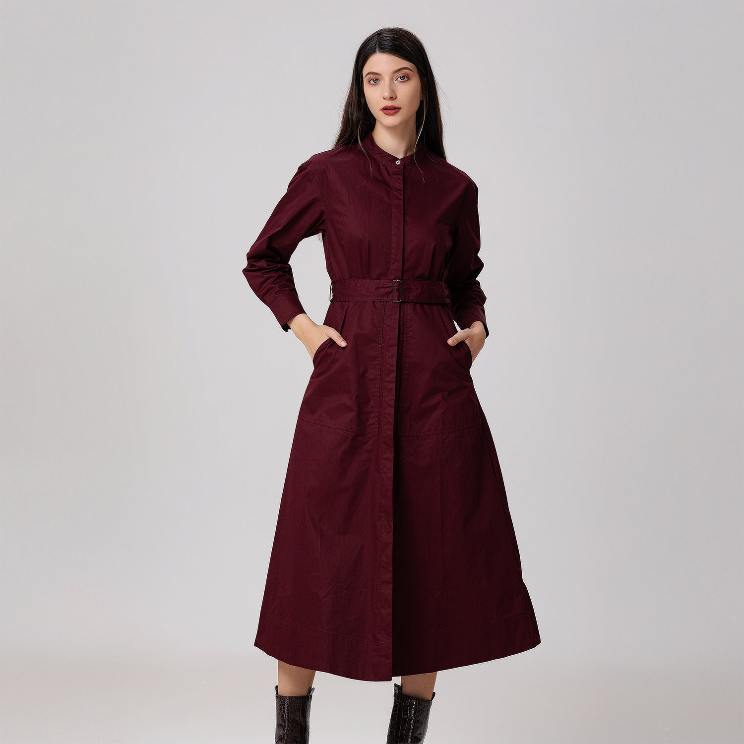 Robe-chemise en coton et col montant