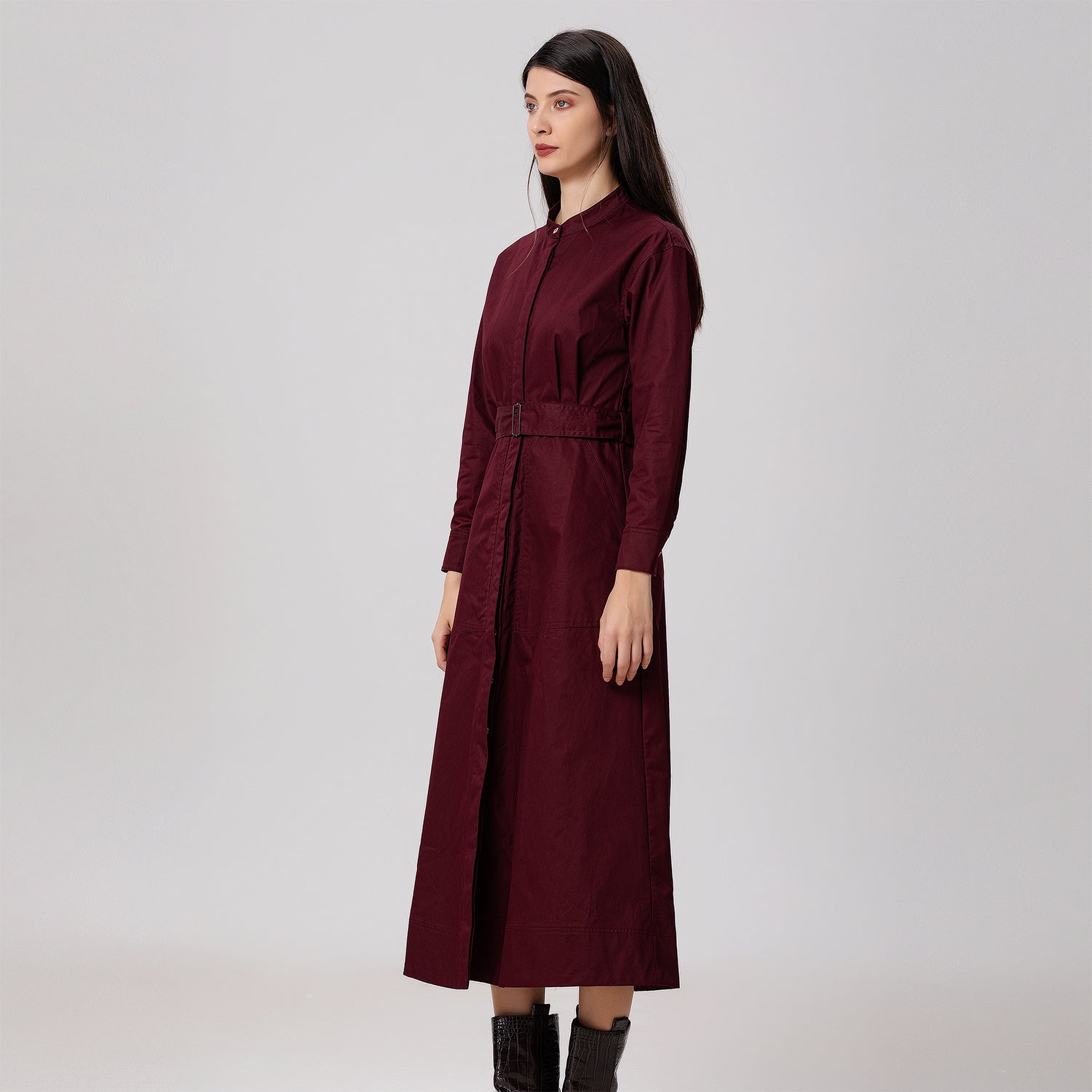 Robe-chemise en coton et col montant