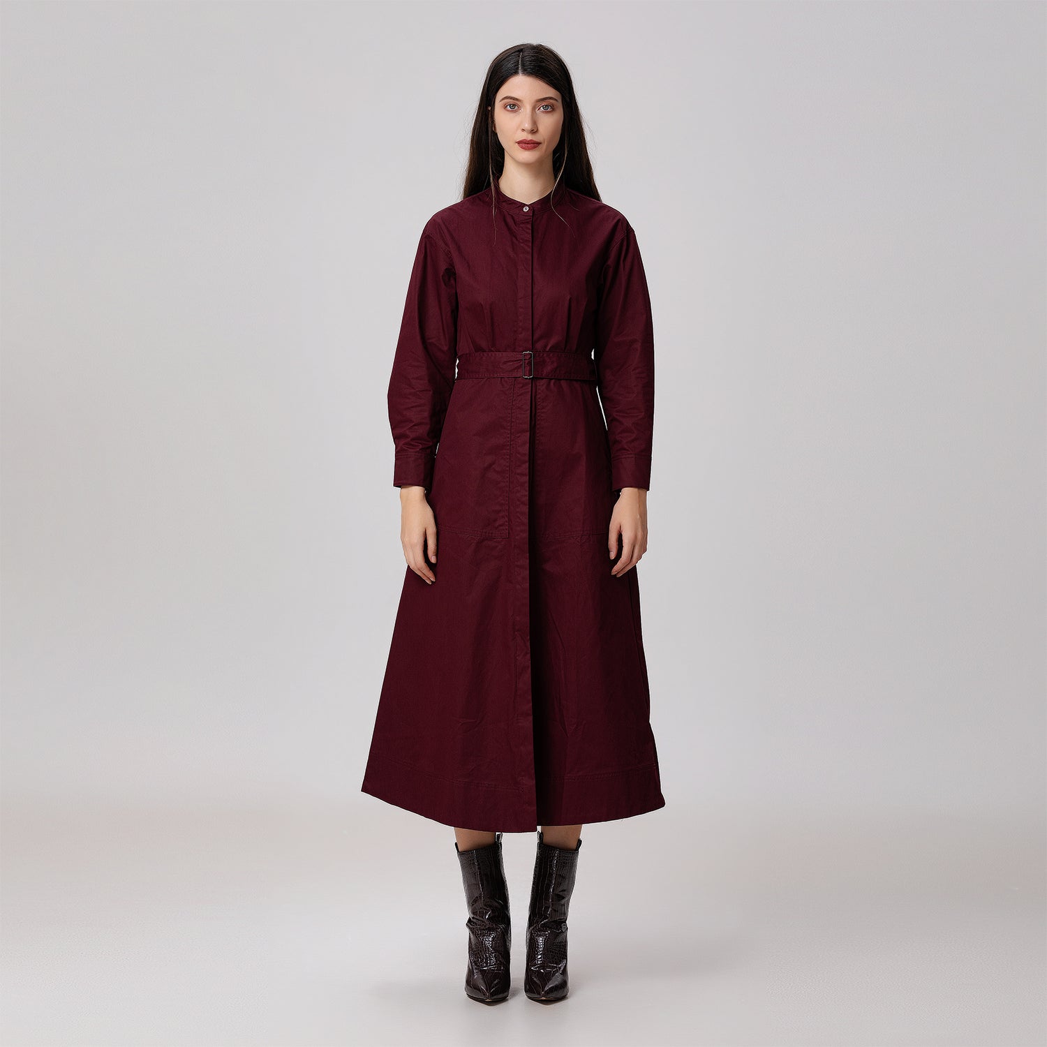 Robe-chemise en coton et col montant