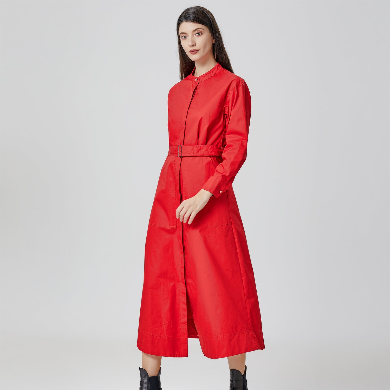 Robe-chemise en coton et col montant