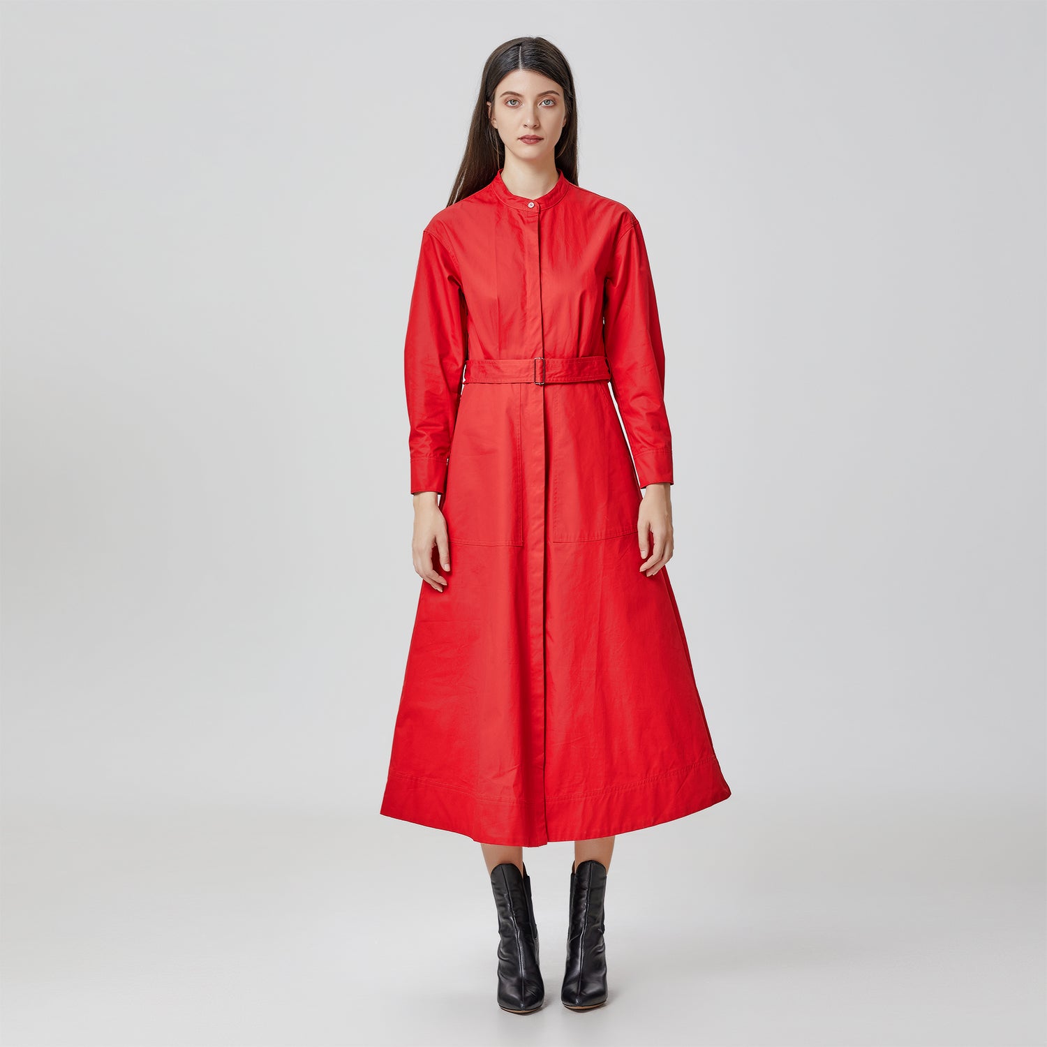 Robe-chemise en coton et col montant