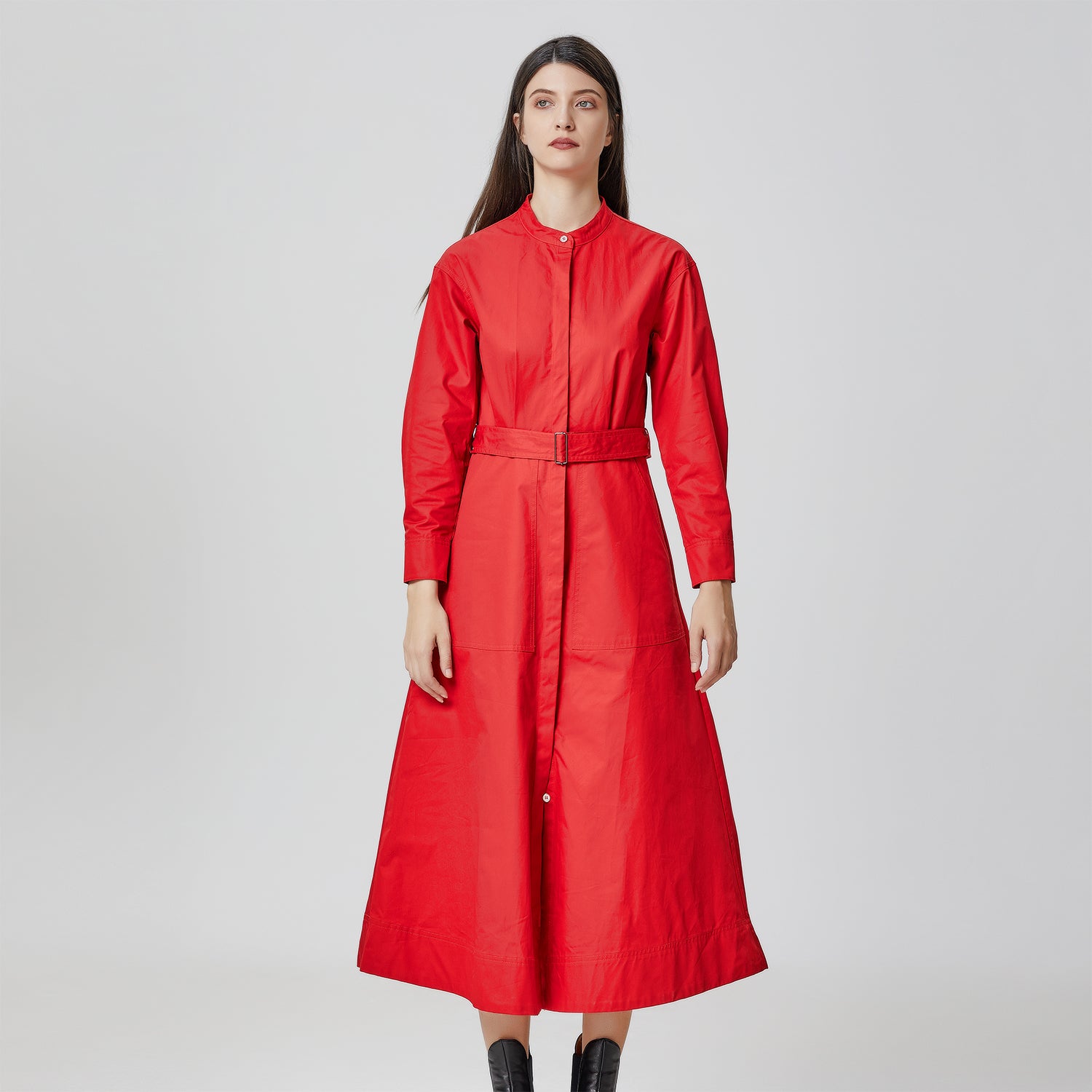 Robe-chemise en coton et col montant