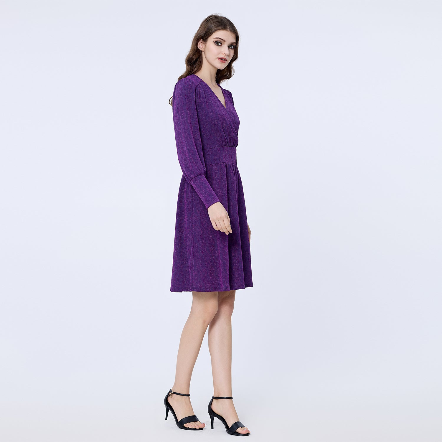 Robe patineuse cœur-croisé manches longues