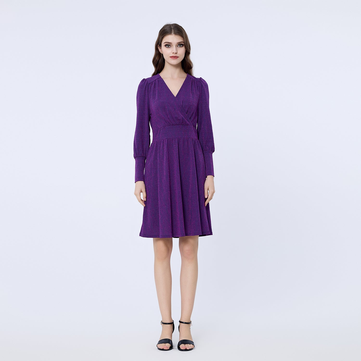 Robe patineuse cœur-croisé manches longues
