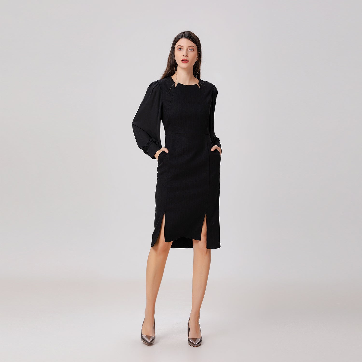 Robe tailleur à manches en mousseline