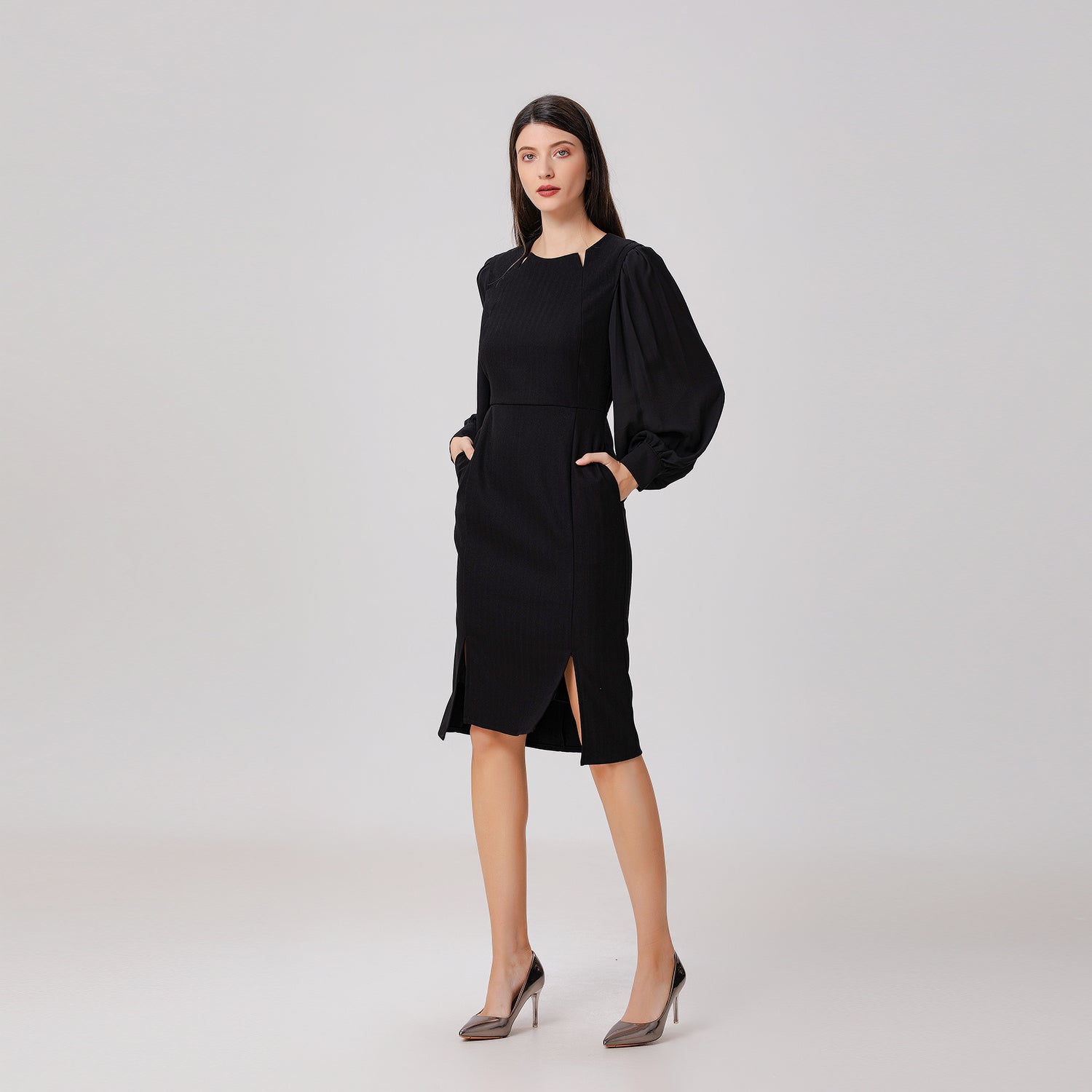 Robe tailleur à manches en mousseline