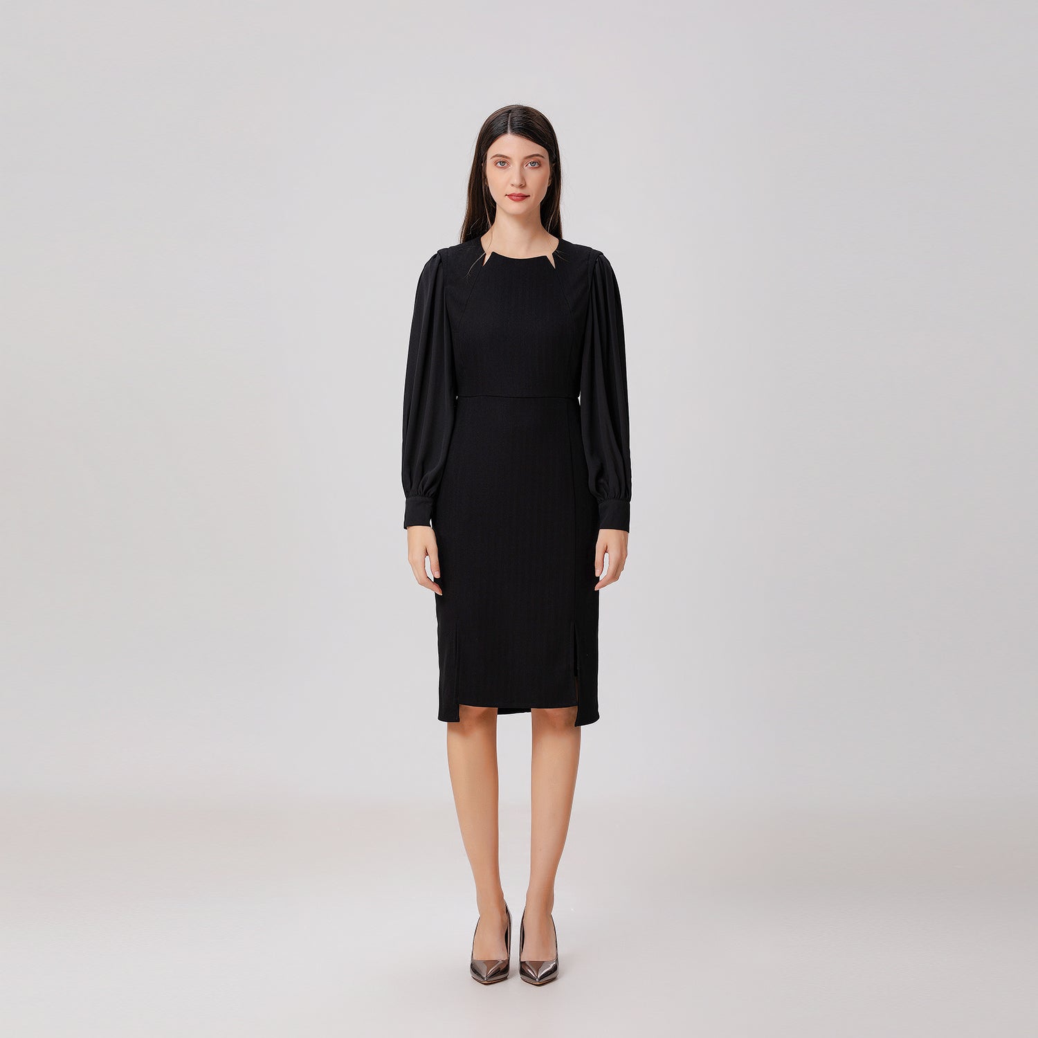 Robe tailleur à manches en mousseline