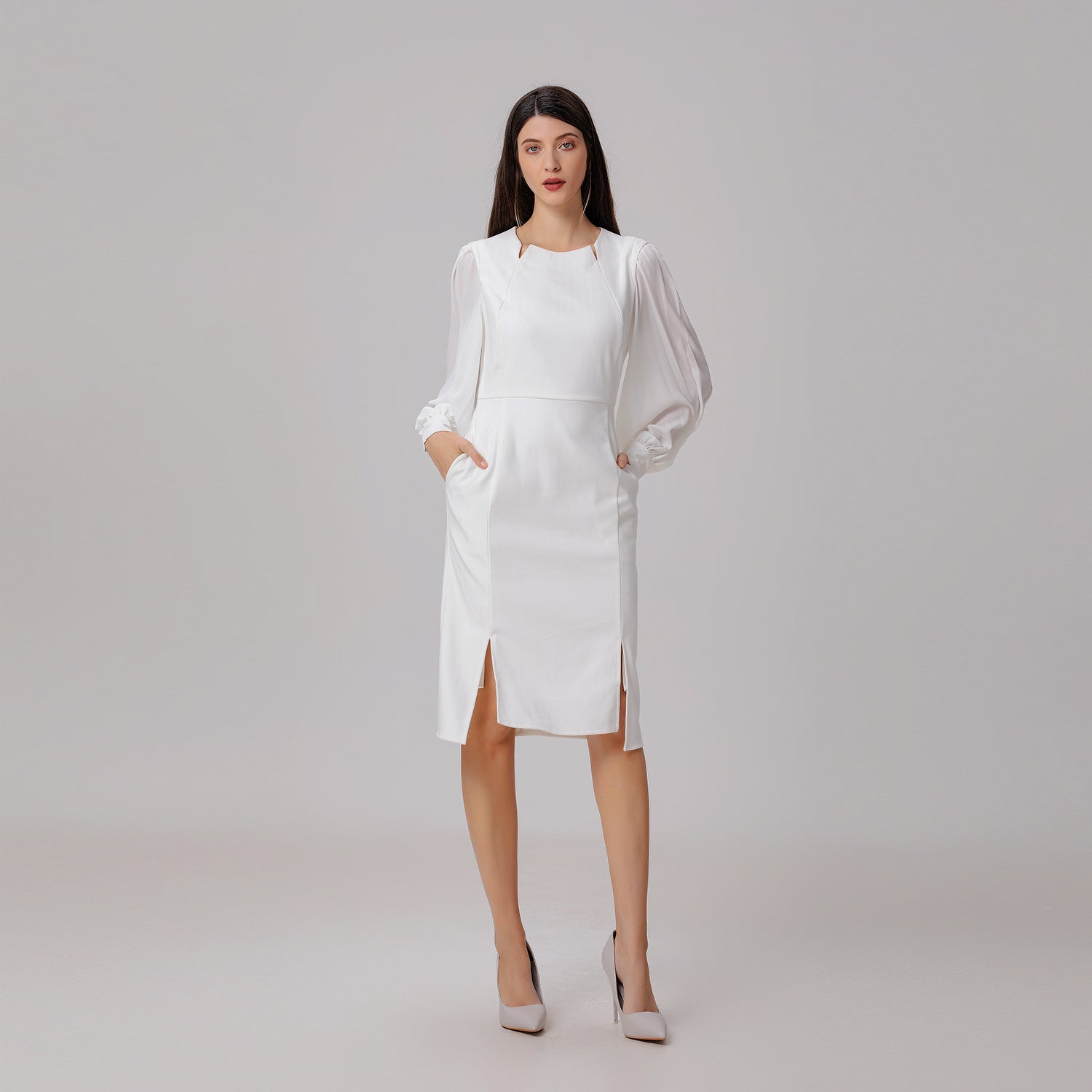 Robe tailleur à manches en mousseline