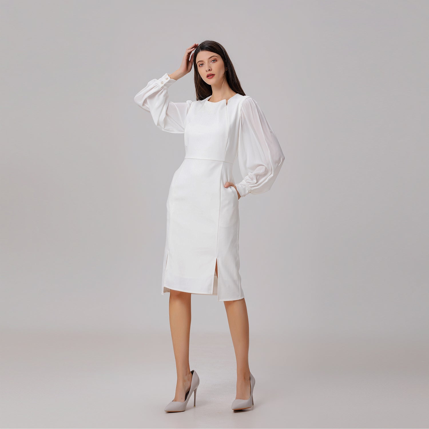 Robe tailleur à manches en mousseline