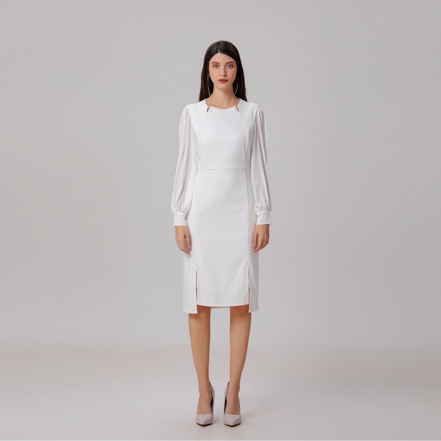 Robe tailleur à manches en mousseline