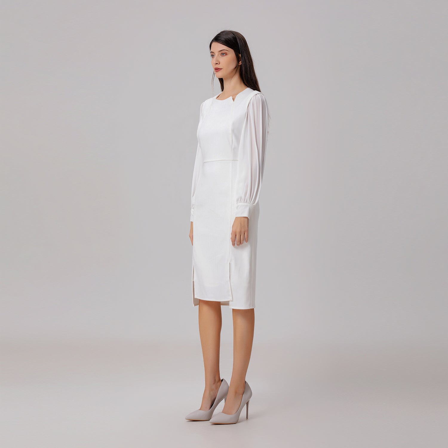 Robe tailleur à manches en mousseline