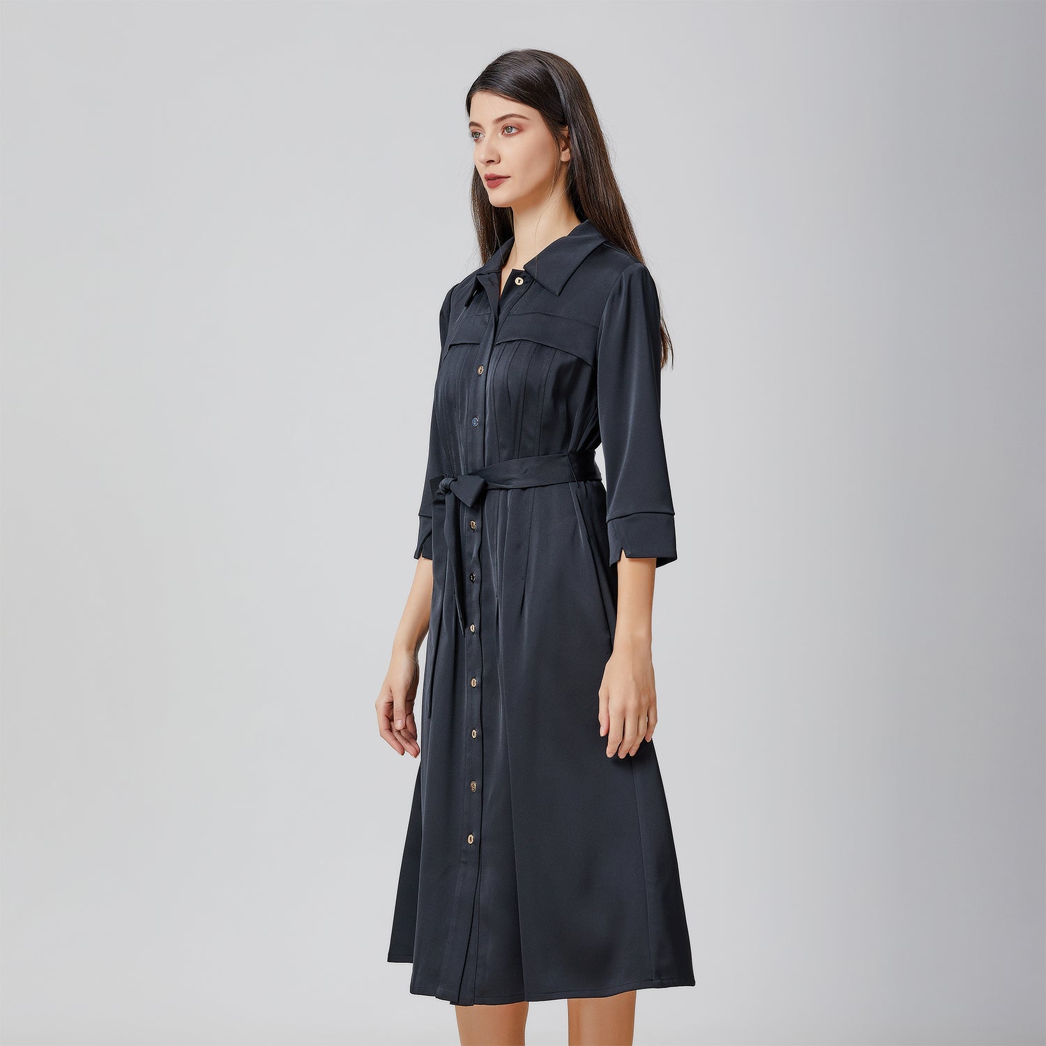Robe-chemise à plis surpiqués
