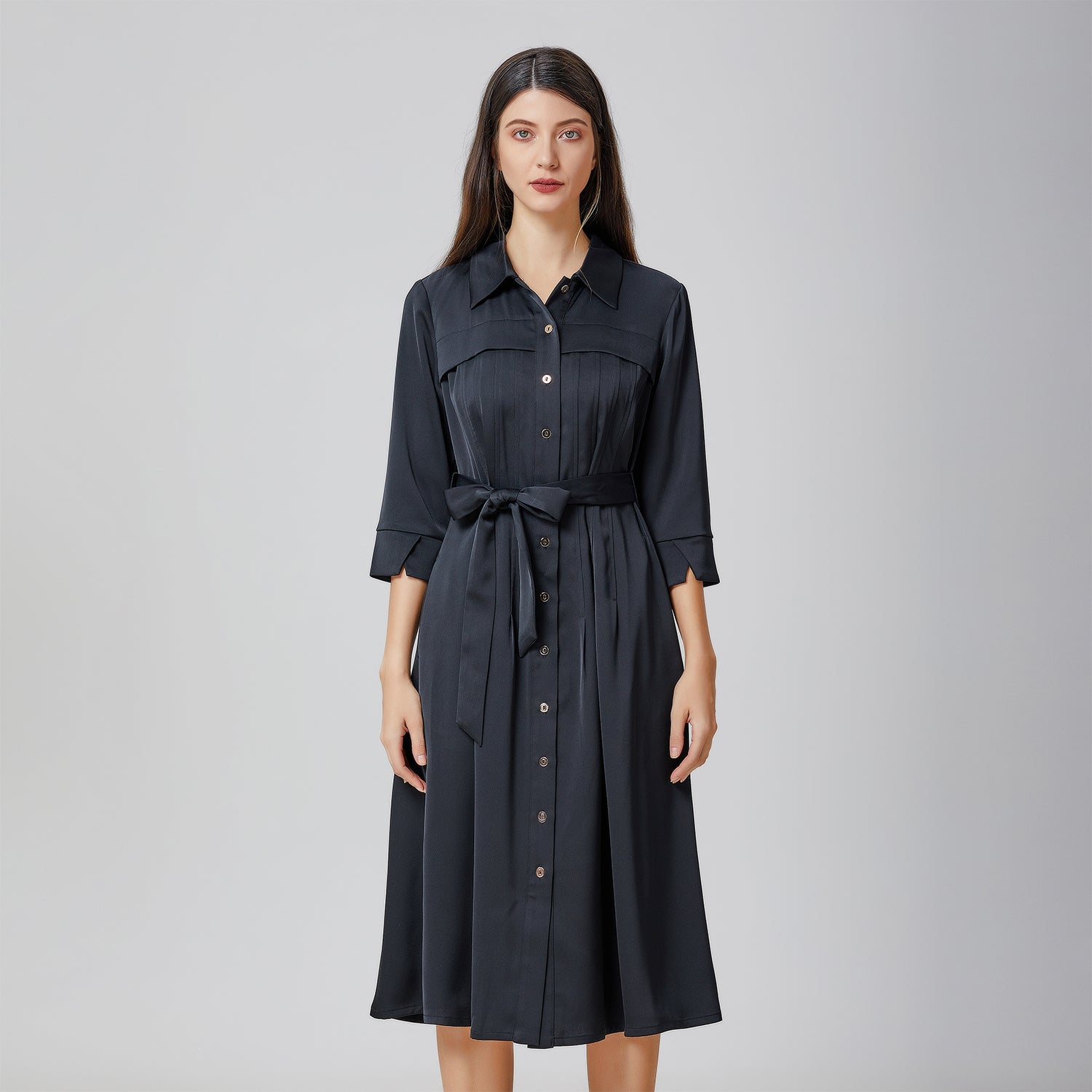 Robe-chemise à plis surpiqués