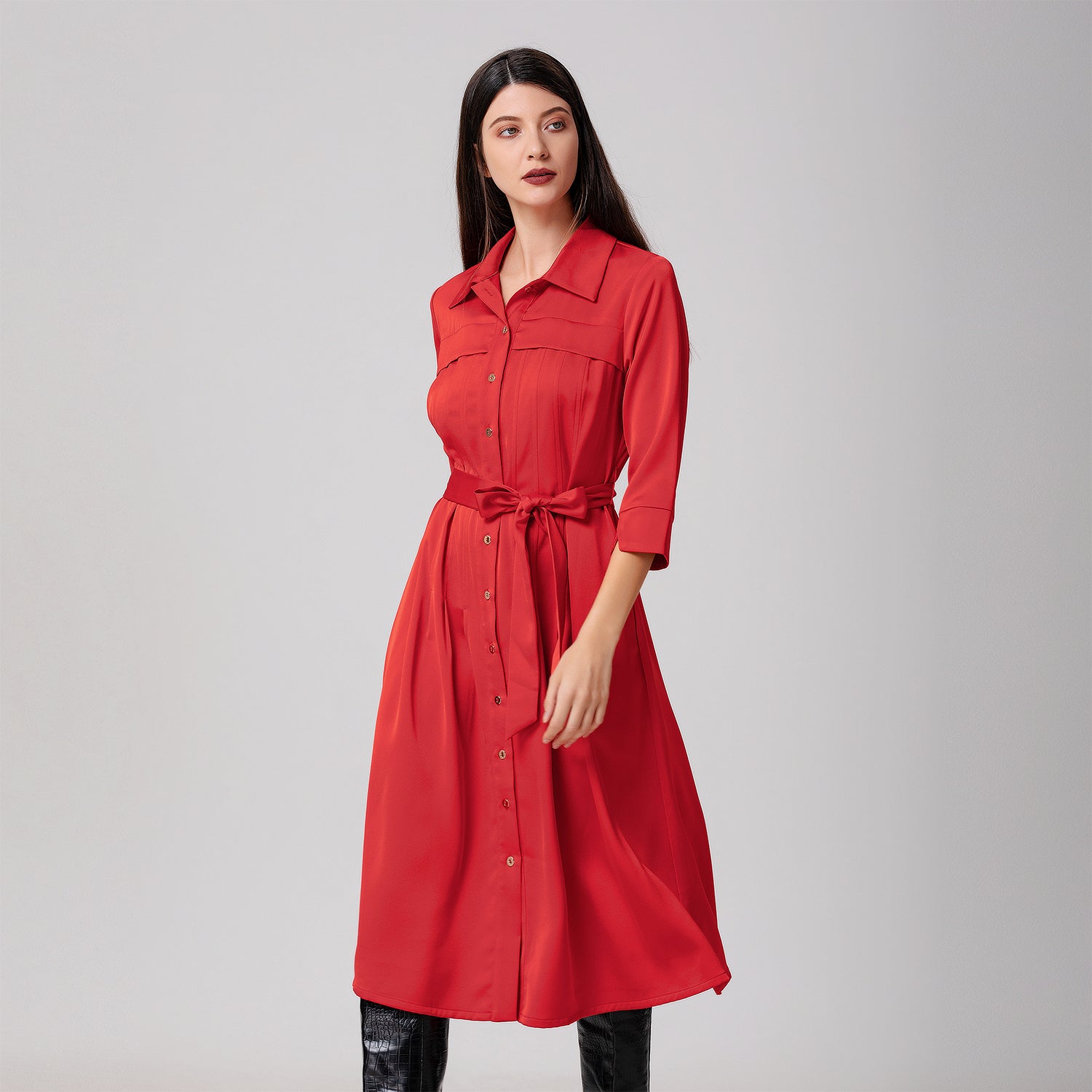 Robe-chemise à plis surpiqués