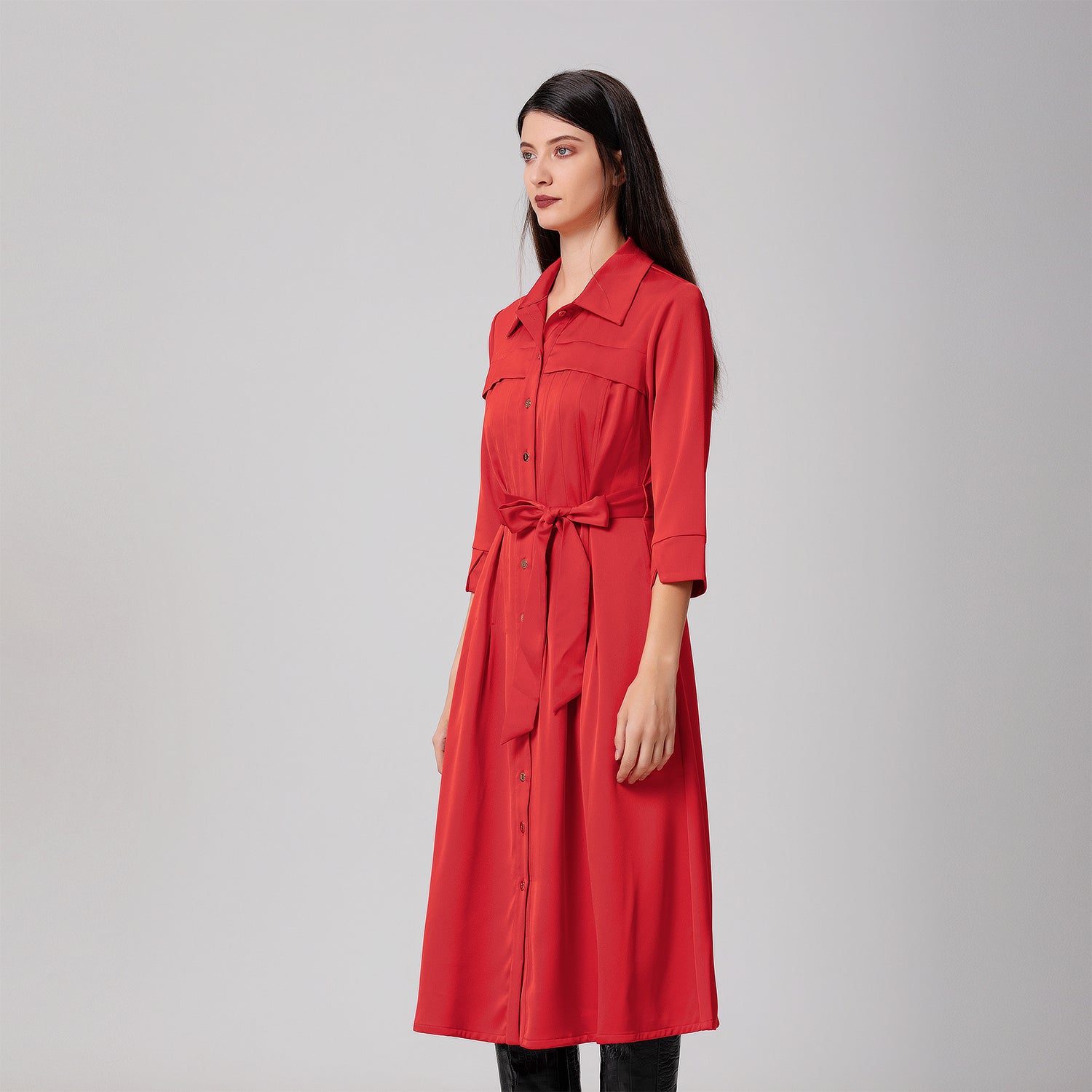 Robe-chemise à plis surpiqués