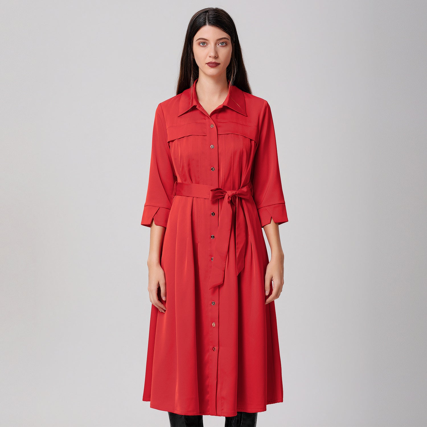 Robe-chemise à plis surpiqués