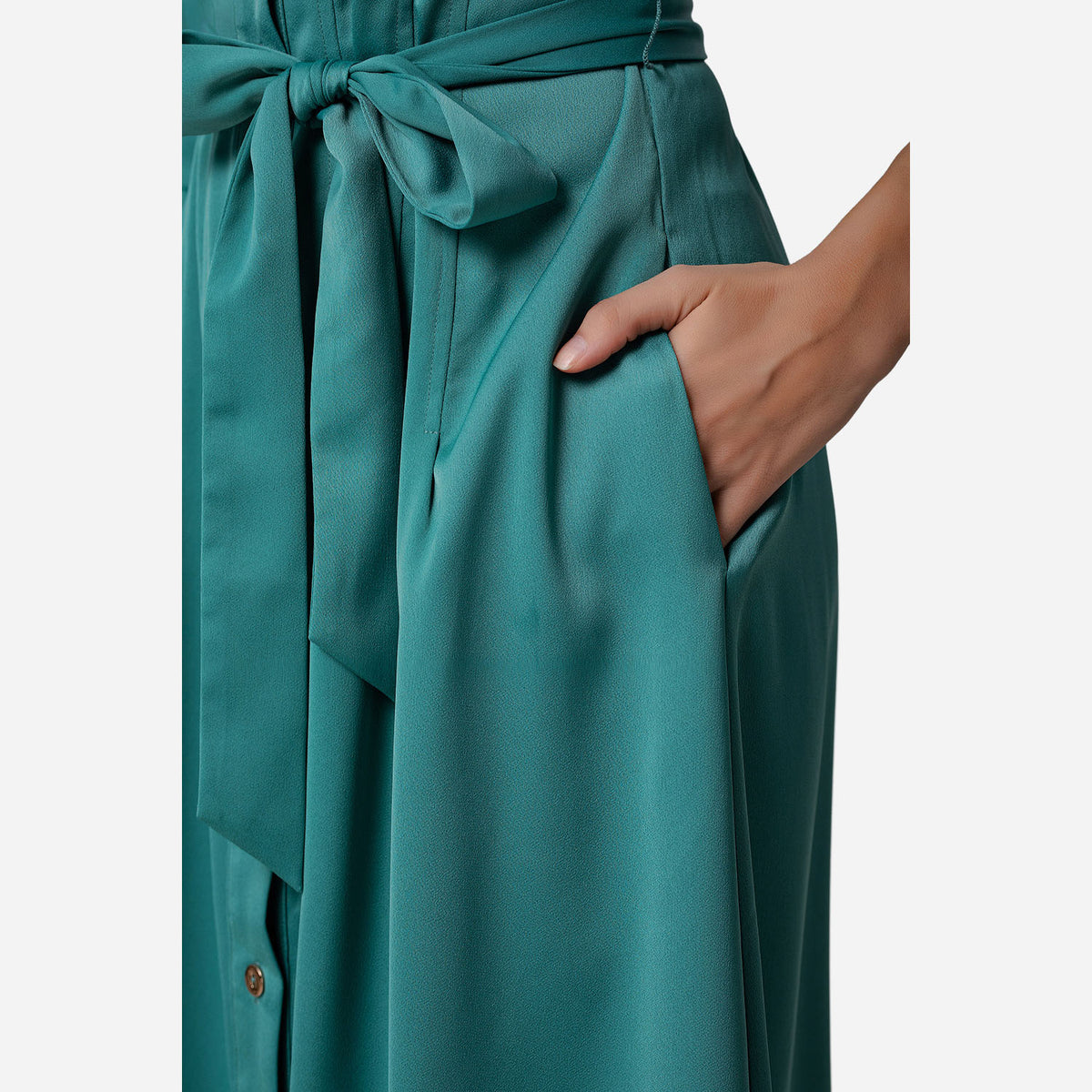 Shirt dress with stitched pleats
