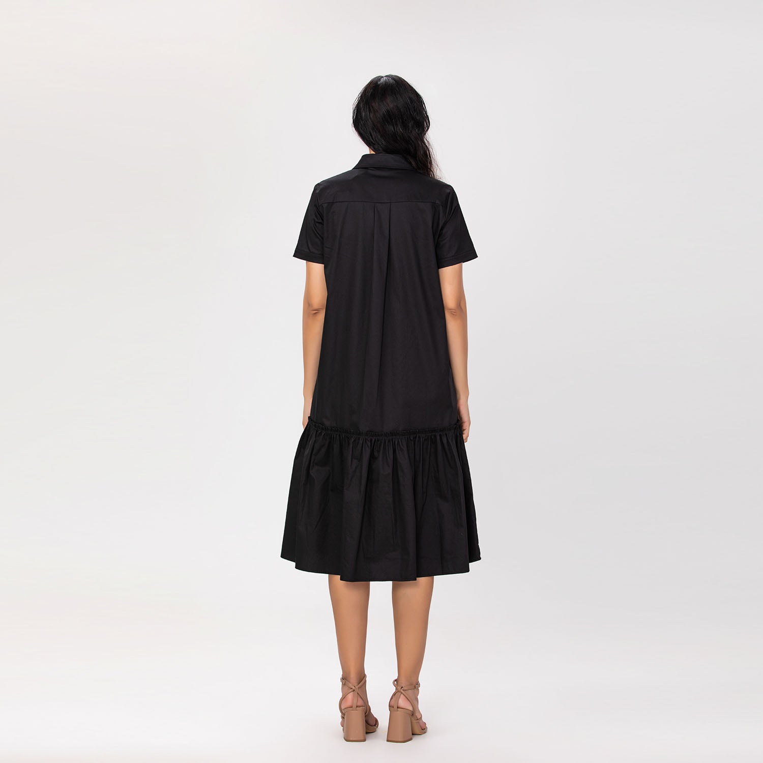 Robe chemise midi en coton à manches courtes