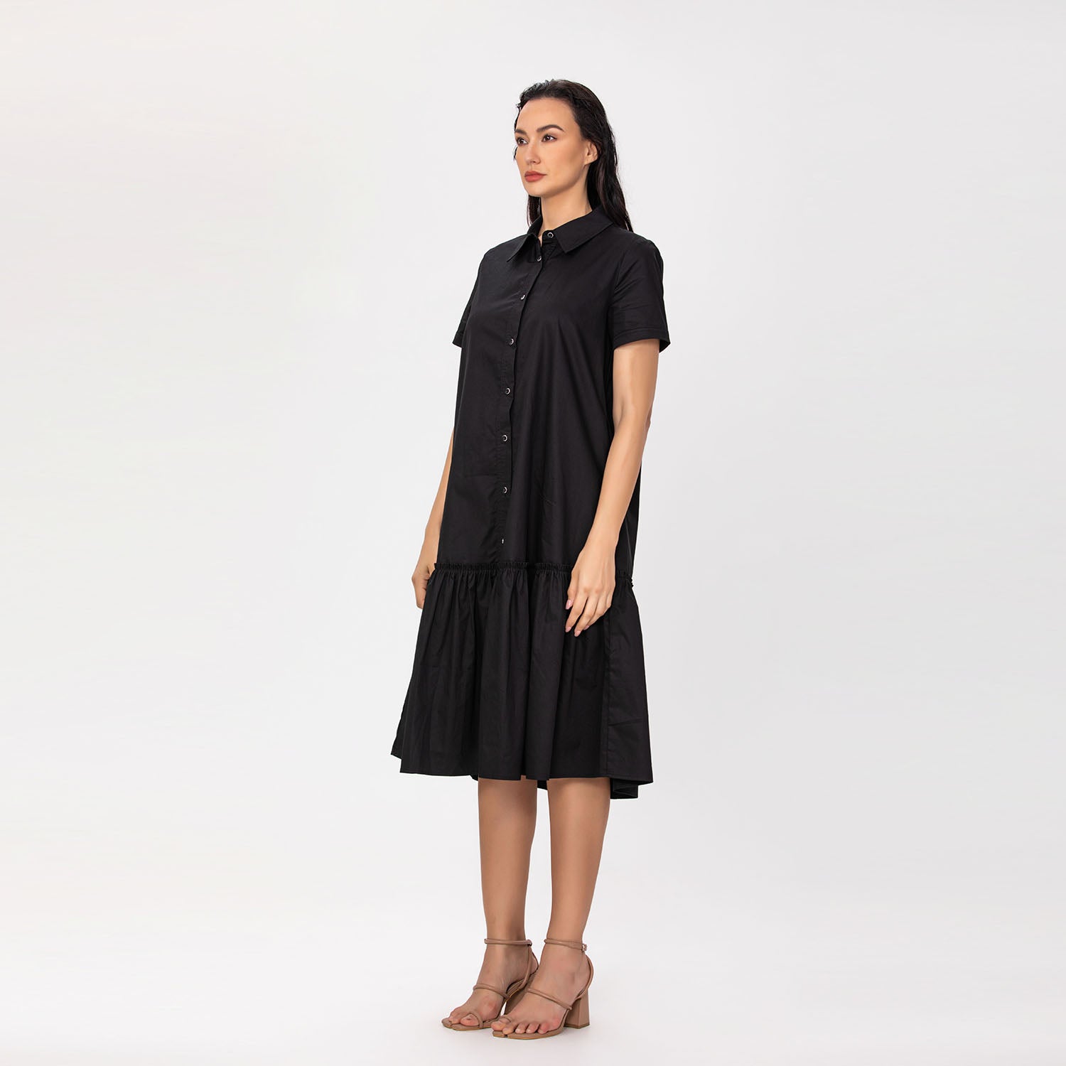 Robe chemise midi en coton à manches courtes