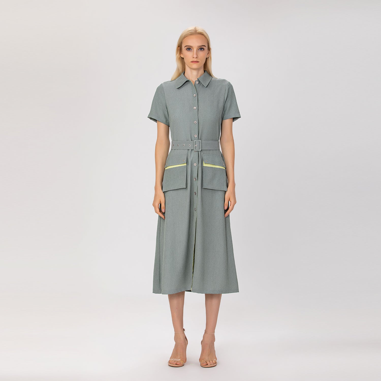 Robe chemisier midi à poches plaquées