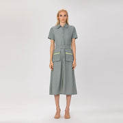 Robe chemisier midi à poches plaquées