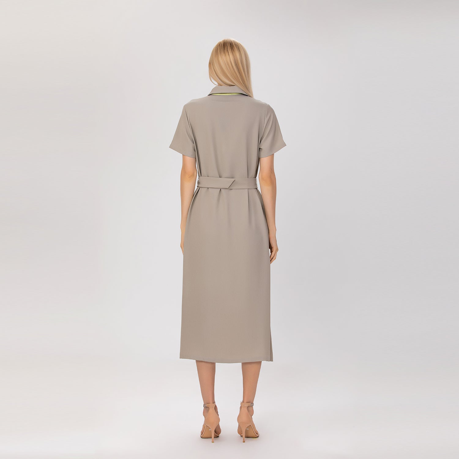 Robe chemisier midi à poches plaquées