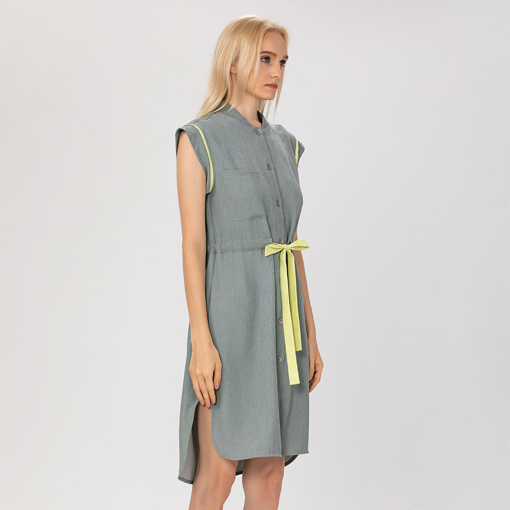 Robe chemisier sans manches à ceinture contrastée - Smart & Joy