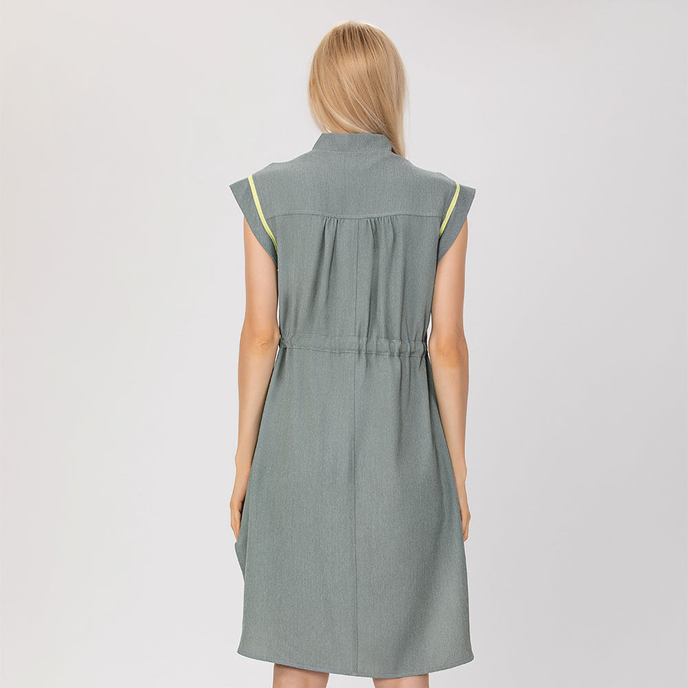 Robe chemisier sans manches à ceinture contrastée - Smart & Joy