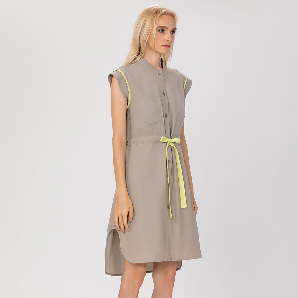 Robe chemisier sans manches à ceinture contrastée - Smart & Joy