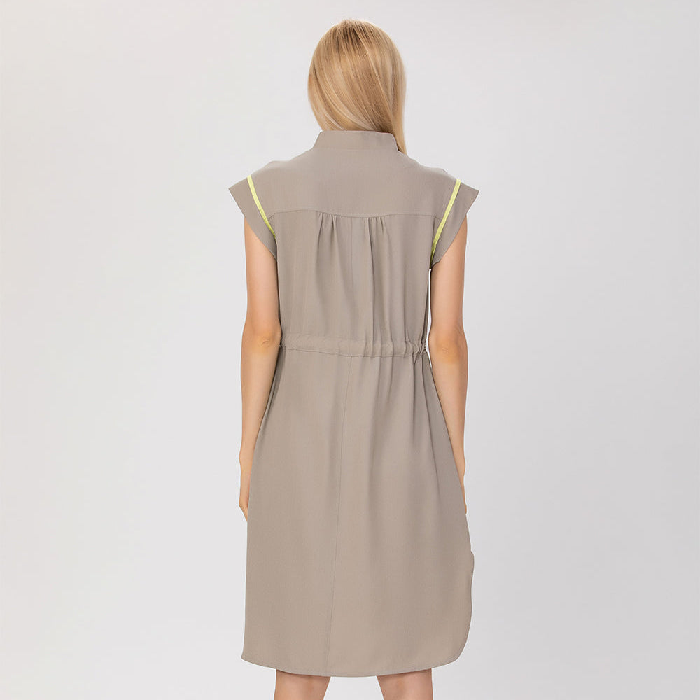Robe chemisier sans manches à ceinture contrastée - Smart & Joy