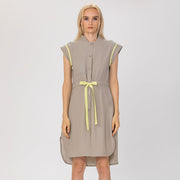 Robe chemisier sans manches à ceinture contrastée - Smart & Joy