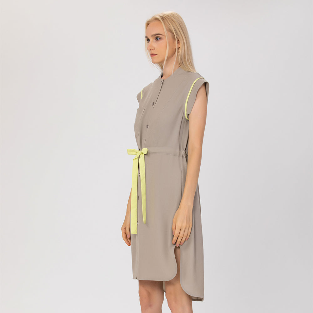 Robe chemisier sans manches à ceinture contrastée - Smart & Joy