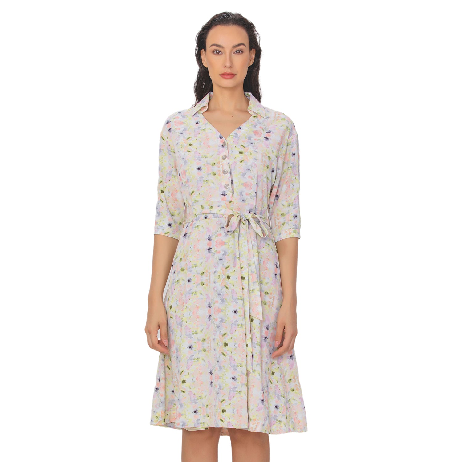 Robe chemise à imprimé floral et décolleté en V