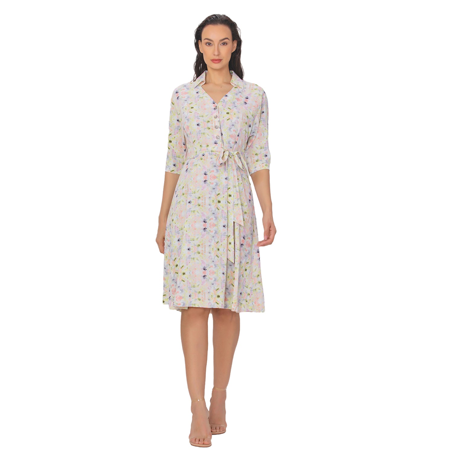 Robe chemise à imprimé floral et décolleté en V