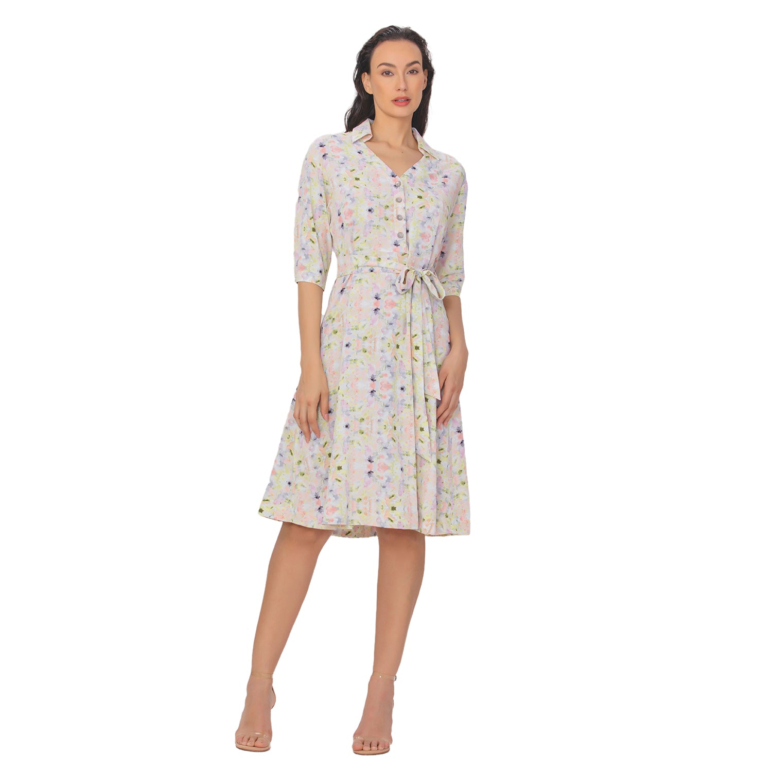 Robe chemise à imprimé floral et décolleté en V