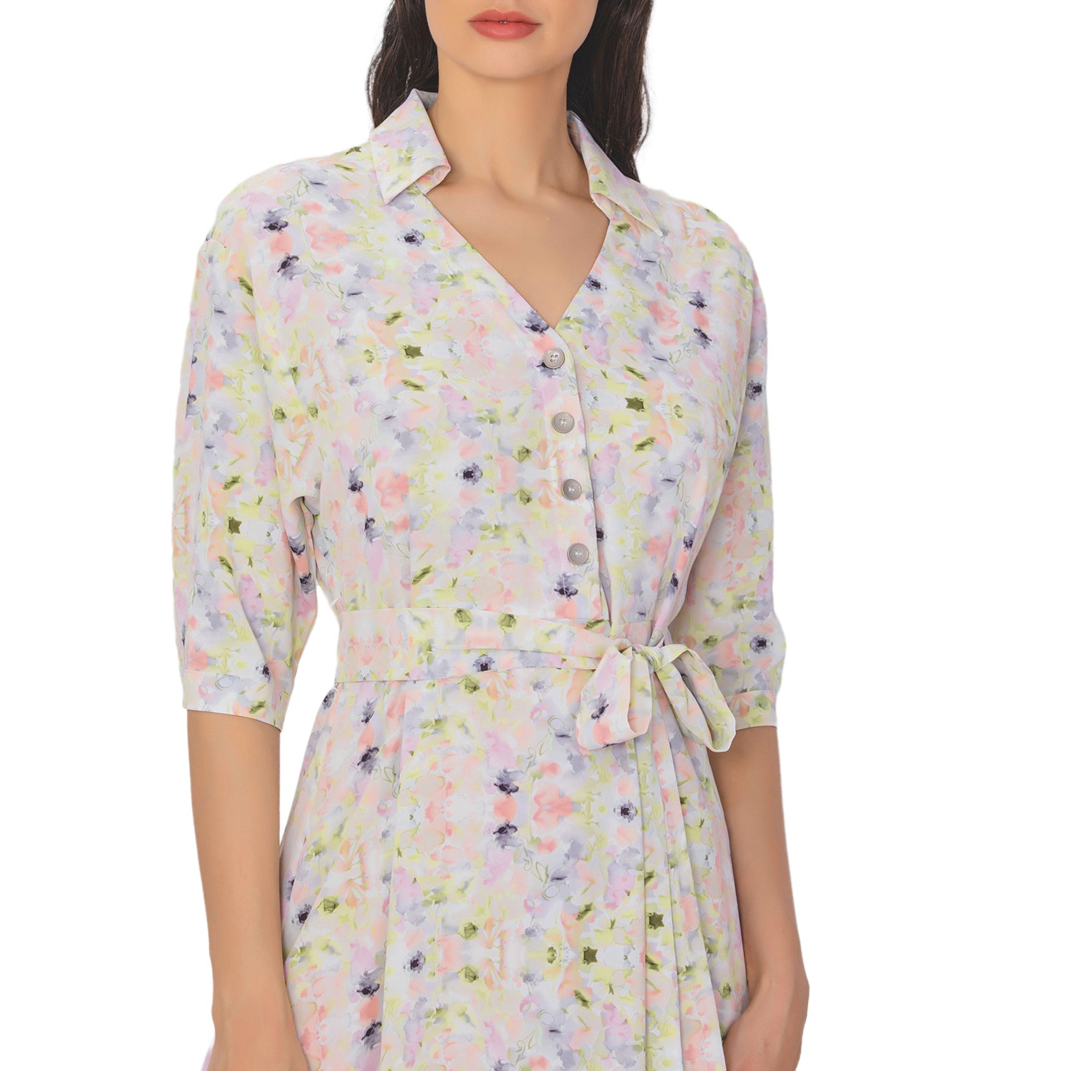 Robe chemise à imprimé floral et décolleté en V