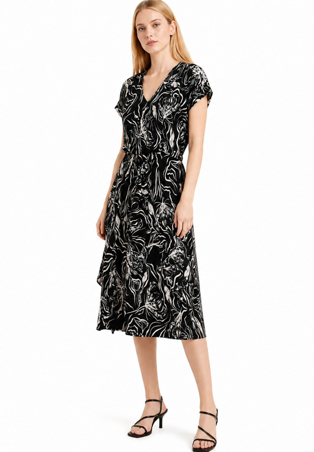 Robe mi-longue à imprimé feuillage et taille ceinturée - Smart & Joy